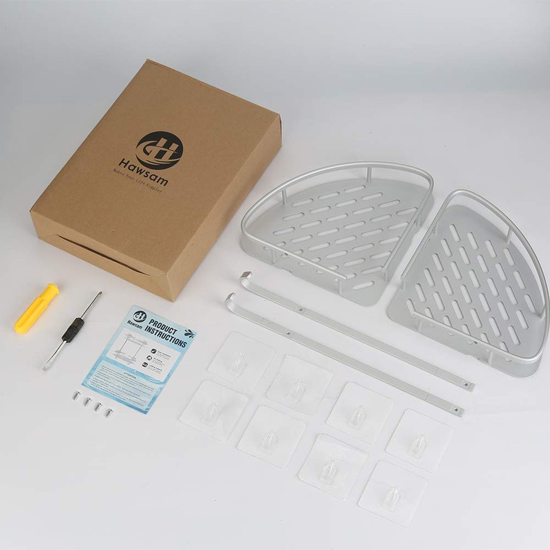 Hawsam No Drilling Bathroom Corner Shelves, Aluminum 2 Tier Shower