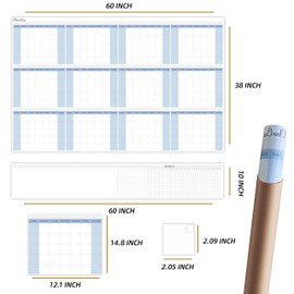 CLEVER CLEAN Large Dry Erase Wall Calendar 5 Feet- 48"x60" 2026 Undated Yearly Planner for Home, Office, School Projects - Jumbo Erasable Laminated Task Organizer