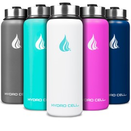 HYDRO CELL Stainless Steel Insulated Water Bottle with Straw - For Cold & Hot Drinks - Metal Vacuum Flask with Screw Cap and Modern Leakproof Sport Thermos for Adults (White 40oz)