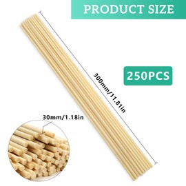 VZXZXE Pack of 250 Bamboo Sticks Wooden Sticks for Crafts for DIY - Round Wood Natural Bamboo Craft Wood