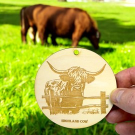 Ornament - Highland Cow Raw Wood
