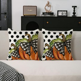 TAJWE Fall Pumpkin Pillow Covers 18x18 Set of 2 Autumn Thanksgiving Farmhouse Dots Outdoor Decorative Cushion Cases for Sofa Couch Home Decorations