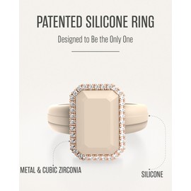 Rinfit Women's Silicone Wedding Band - Promise Rings for Her - Emerald Cut with Cubic Zirconia - Nude/Rose Gold - Size 7