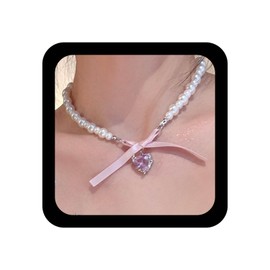 Iaceble Bohemian Crystal Heart Pearl Choker Necklace Jewelry for Women