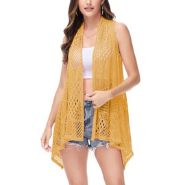 Anna-Kaci - Chal de ganchillo para mujer sin mangas con frente abierto, Amarillo, S-M