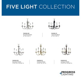 Progress Lighting 5-Light Ivory Candles Traditional Chandelier Light, Indoor, P4009-20, Antique Bronze