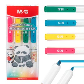 M&G 4 Pack Retractable Highlighters, Cute Pastel Chisel Tip Highlighter Pens, No-Bleed Quick-Dry Highlighter Set in Assorted Colors, Cartoon Design, Ideal for Journaling, Bible, School