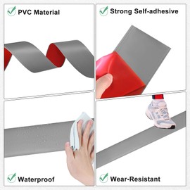 M METERXITY Floor Transition Strip Self Adhesive, 3.28FTx1.58Inch(1mx4cm) PVC Flat Divider Floor Transition for Joining Floor Gaps/Floor Tiles, Doorway Transition Strip [Grey]