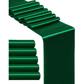 Cinvo 5 Pack Satin Table Runner Silk Smooth Fabric Table Runners for Wedding Birthday Banquet Party Christmas Holiday Decoration (12 x 108 Inch, Dark Green