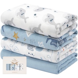 Yoofoss Muslin Swaddle Blankets, 4-Pack Receiving Blankets for Baby Boys and Girls, 47 x 47 Inches Baby Swaddle Neutral Wrap 70% Rayon from Bamboo and 30% Cotton