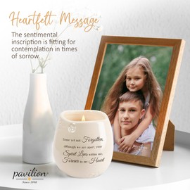 Pavilion - Candelero de 8 onzas, Tarro de cerámica Blanco con Vela de Cera de Soja 100% Aroma de Tranquilidad Que se ha ido Pero no se Olvida, Regalo Ideal para el Amor Que pasó, Texto Impreso y Tema