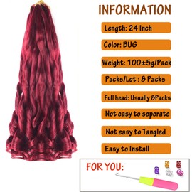 EFFGOCO 8 Packs French Curly Braiding Hair 24 Inch Bouncy Braiding Hair French Curls Braid Hair Pre Curled Loose Wavy Crochet Braids Hair Extensions for Women (24 Inch, BUG)