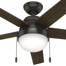 Hunter 52 inch Indoor Ceiling Fan with LED Light - Bronze Ceiling Fan with Pull Chain, For Bedroom, Living Room, or Kitchen, Standard Mount, No Remote, 5 Blades - Anslee 50232, Premier Bronze