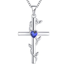 STARCHENIE Cross Necklace 925 Sterling Silver Crucifix Pendant Created Sapphire Jewelry for Women