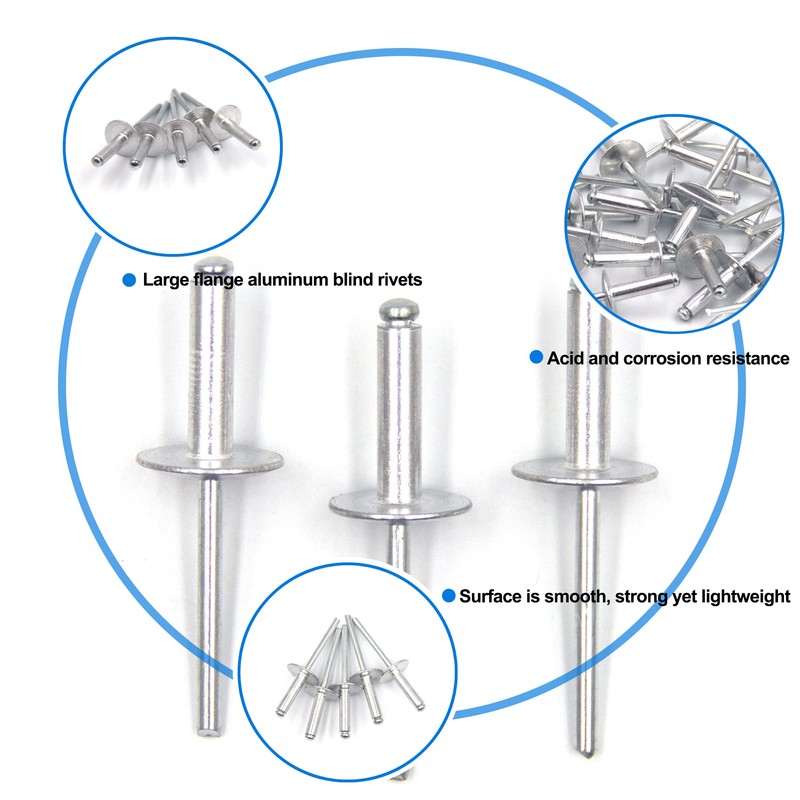 BESTYCHAO 50pcs Aluminum Blind Rivets with Large Flange 4.8mm x