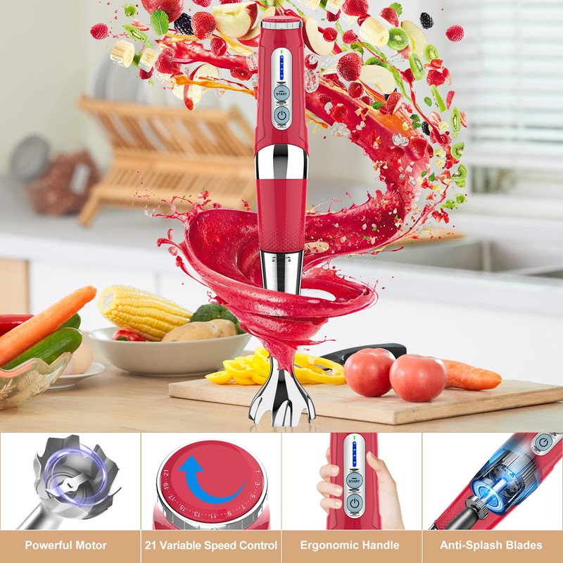 Cordless Immersion Blender Handheld: Powerful Rechargeable Electric Hand Blender, 21-Speed