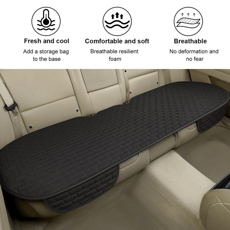 KVAEY Linen Back Car Seat Cover, Anti-Slip Long Bottom Rear