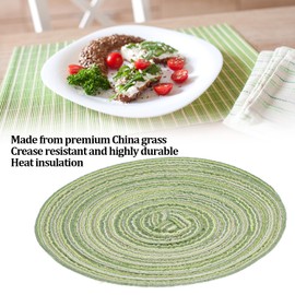 Buachois Pack of 6 Woven Place Mats 20 cm Round China Grass Braided Placemats, Heat Resistant Non-Slip Coasters, Washable Dining Table Place Mats for Home Wedding Decoration (Green)