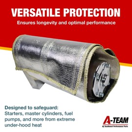A-Team Performance Starter Heat Shield Wrap - 7" x 24", 1pc - Aluminized Fiberglass Barrier Reflects 2000°F - Easy Hook & Loop Closure for Starter Insulation