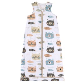 Chilsuessy Baby All-Year Sleeping Bag, 2.5 Tog Sleeping Bag for Toddlers, Sleeveless Winter Baby Sleeping Bag with Adjustable Length, Natural Cotton, Cat and Fish, 90 cm / Baby Height 80-95 cm