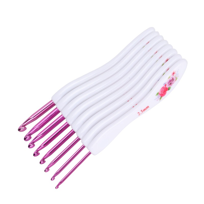8pcs Crochet Hooks Curved Soft Handle Comfortable Portable Knitting Tool