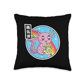 TOKYO WAVES Axolotl Banana Milk Carton Kawaii Retro Rainbow Anime Throw Pillow, 16x16, Multicolor