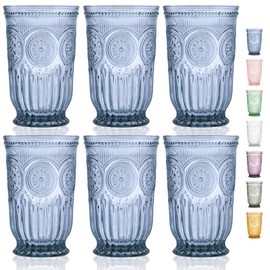 Yungala Blue Glass Tumblers set of 6 Highball glasses, Dishwasher Safe Blue Glassware made from Blue Glass, 6 colored drinking glasses