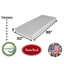 FoamRush 30" x 88" High Density Upholstery Foam Seat Cushion Medium Firm USA - 6" x 30" x 88" HD