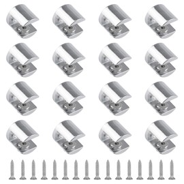 UFURMATE Glass Shelf Bracket, 32Pcs Wall Mounted Adjustable Glass Shelf Clamp Clips Polished Chrome Zinc Alloy Glass Clamp Brackets Supports Mounting Brace for 6-10mm Thick Glass
