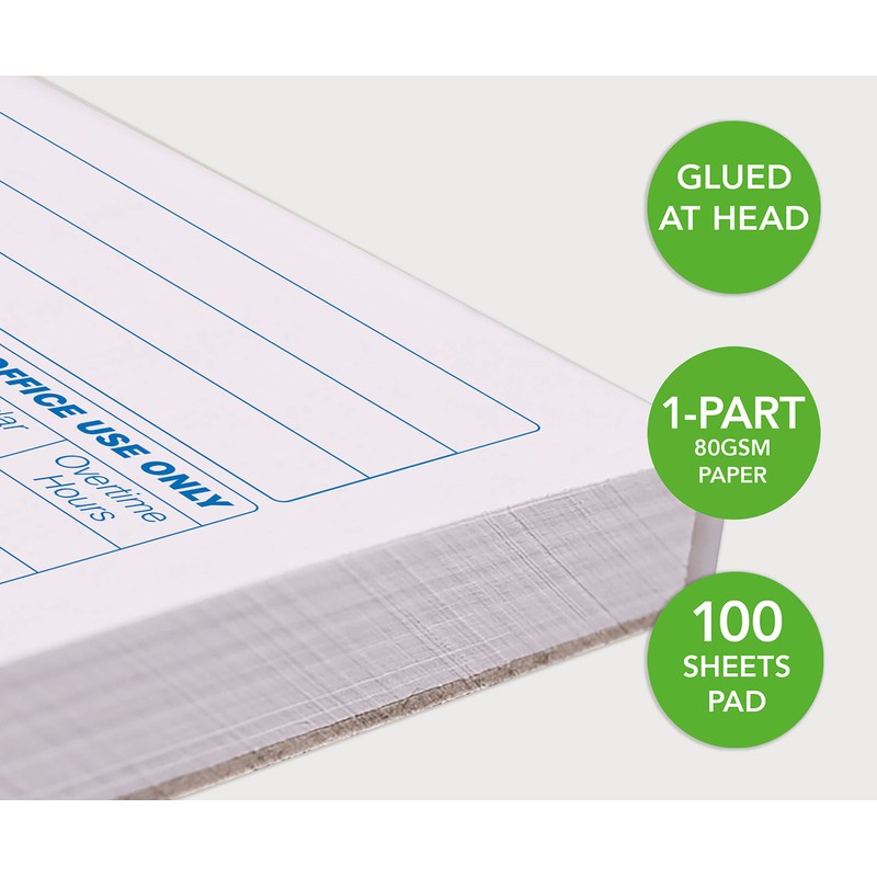 Weekly Employee Timesheet Pad, 1-Part 80gsm Paper (69530)