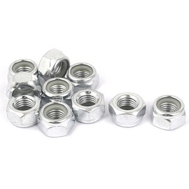 sourcing map Hex Lock Nuts - M12 x 1.5mm Carbon Steel Nylon Insert Self-Locking Nuts for Fasteners, 10Pcs Silver Tone