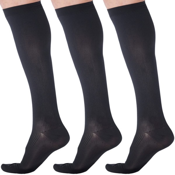 (3 Pairs) Made in USA - Wide Calf Compression Knee High for Women and Men 20-30mmHg - Plus Size Compression Socks for Swelling, Arthritis, Post Surgery, Blood Clots - Black, 3X-Large - A105BL6-3