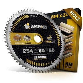 AMBOSS WERKZEUGE HM Circular Saw Blade, 254 x 30, Z60, Interchangeable Teeth Neg. for Wood, Chop Saw Fine Cut, 254 mm, for Metabo KGS 254, KGS 18 LTX BL 254, Bosch GCM 18V-254, GCM 350-254, GCM 10 GDJ