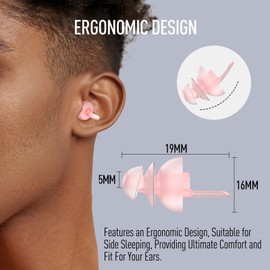 Hearprotek Sleeping Ear Plugs 32db & 30db, 2 Pairs Ear Plugs Ultra Soft Noise Reduction and Hearing Protection for Side Working, snoring, Sleepers, Construction(Pink)