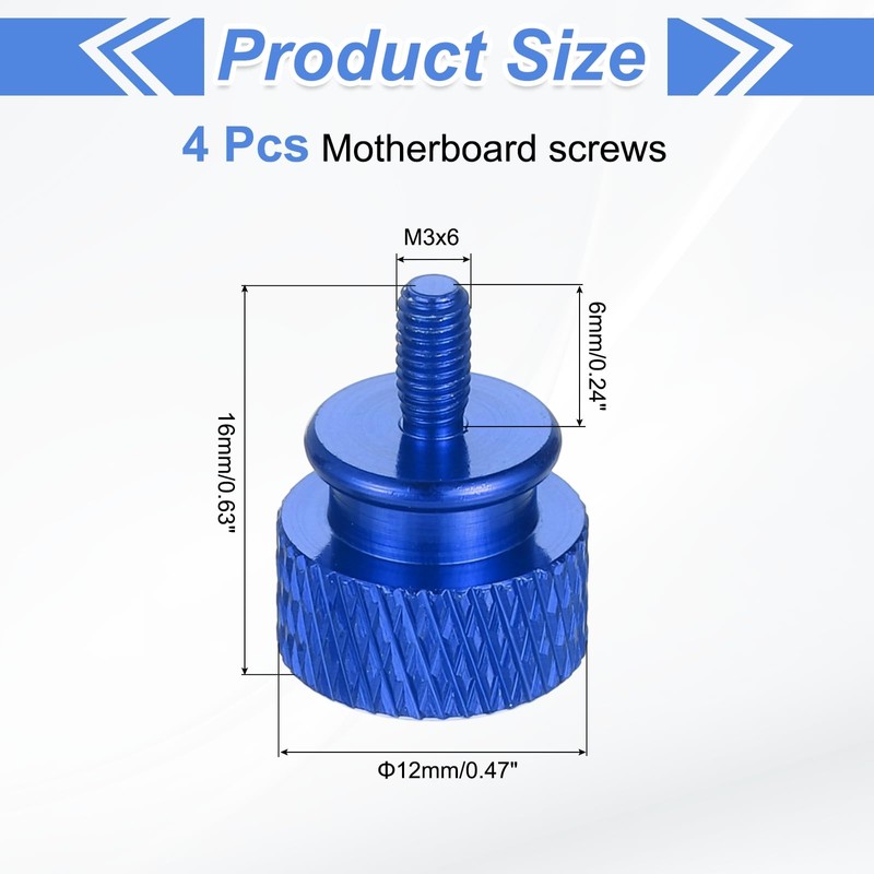 sourcing map 4Pcs M3x6 Aluminum Thumb Screws, 12x16mm(ODxH) Computer Case
