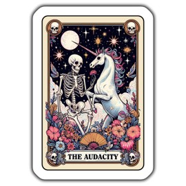 The Audacity Sticker, Skeleton and Unicorn Art, Gothic Fantasy Decor, Unique Vinyl Sticker, Celestial Sticker, Bold Sticker Design - 5-Inch Sticker - 2-Pack - CCSTICKER01064