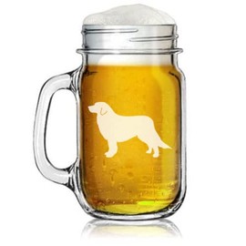 16oz Mason Jar Glass Mug w/Handle Great Pyrenees Dog