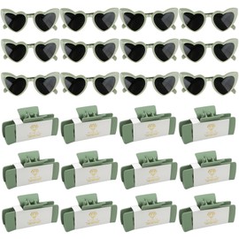 24pcs Bridesmaid Proposal Gifts 4.1inch square Bachelorette hair Claw Clip heart Sunglasses set of 12 Girls Trendy gift for Wedding Party Favors(24pcs Sage Green)