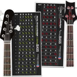 4 & 5 String Bass Guitar Note Map Decals/Sticker Combo Pack for learning Note Placement, Scales and Chords on the bass guitar.