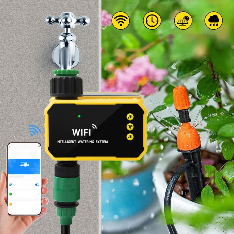 Sprinkler Timer, Smart Remote Control WiFi Water Timer with Solar