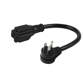 Right Angle (Down Angle) 15 Amp to 20 Amp Plug Adapter Cable UL Listed 14AWG (1Foot) NEMA 5-15P to 5-15/20R (Comb 20Amp T Blade) 15A Household Plug to 20A T-Blade AC Power Cable