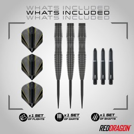 RED DRAGON Darts – Seren Onyx 3 22g - 90% Tungsten Professional Steel tip Darts Set with Dart Flights and Dart Shafts (Stems)
