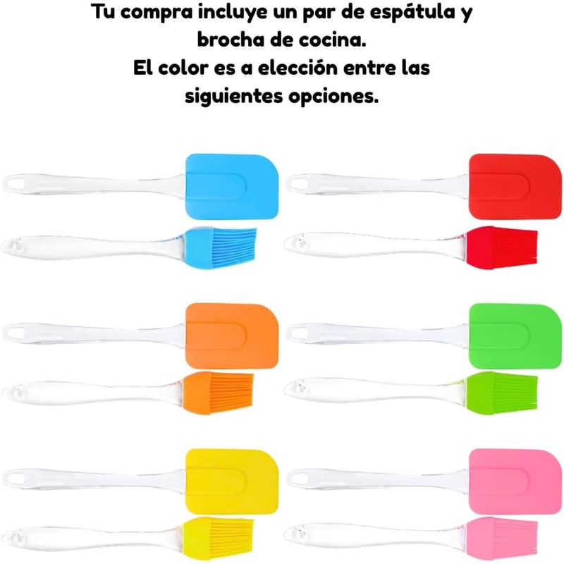 Dúo espatula miserable brocha silicona cocina repostería, resistente al calor,