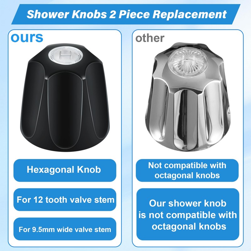 Metal Matte Black Shower Knob 2 Piece Replacement, Compatible with