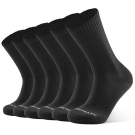 Closemate Mens Socks Black Moisture Wicking Cushion Athletic Crew Socks Size 12-15 Women Cotton Calf Socks for Sport Running Hiking Basketball Work 6 Pairs(6 Black, Size XL)