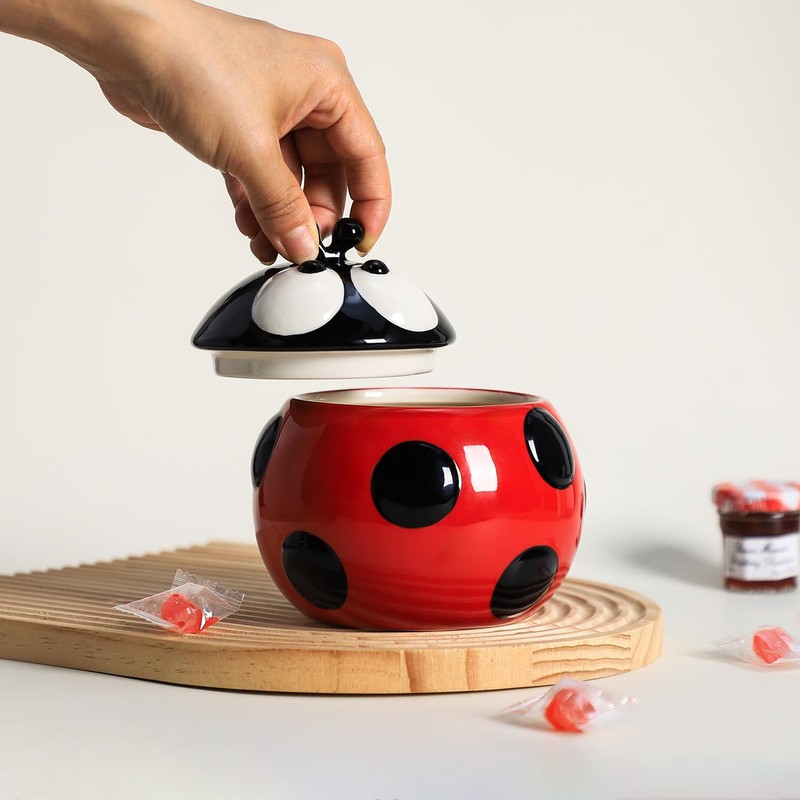 SOCOSY Ceramic Ladybug Sugar Bowl with Lid, Sugar Container, Sugar
