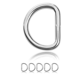 Ganzoo D-Ring Set of 5 Die-Cast Zinc, 50 mm x 41 mm Outer, 6 mm Material Thickness, Underside, Spot Welded, Shiny Silver, Rustproof, Ideal with Paracord 550, for Fastenings of All Types