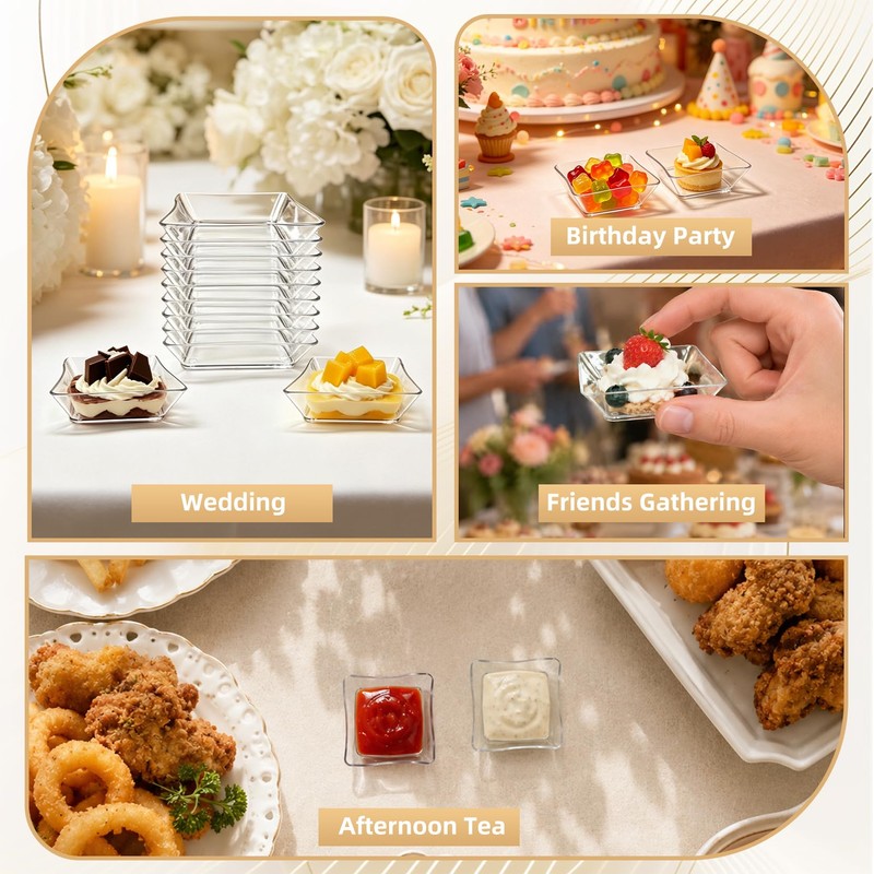 60 Pcs Mini Clear Dessert Plates 2.4 Inch Disposable Square