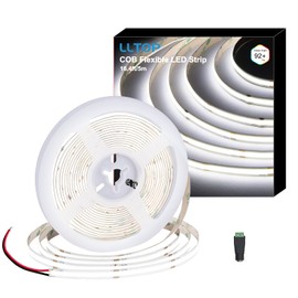 LLTOP COB LED Strip Lights Daylight White 6000K, DC24v 16.4ft/5m High CRI 92Ra+ Flexible LED Tape Lighting DIY Cuttable for Bedroom Kitchen Cabinet Shelf (Power Supply&Dimmer Not Included)