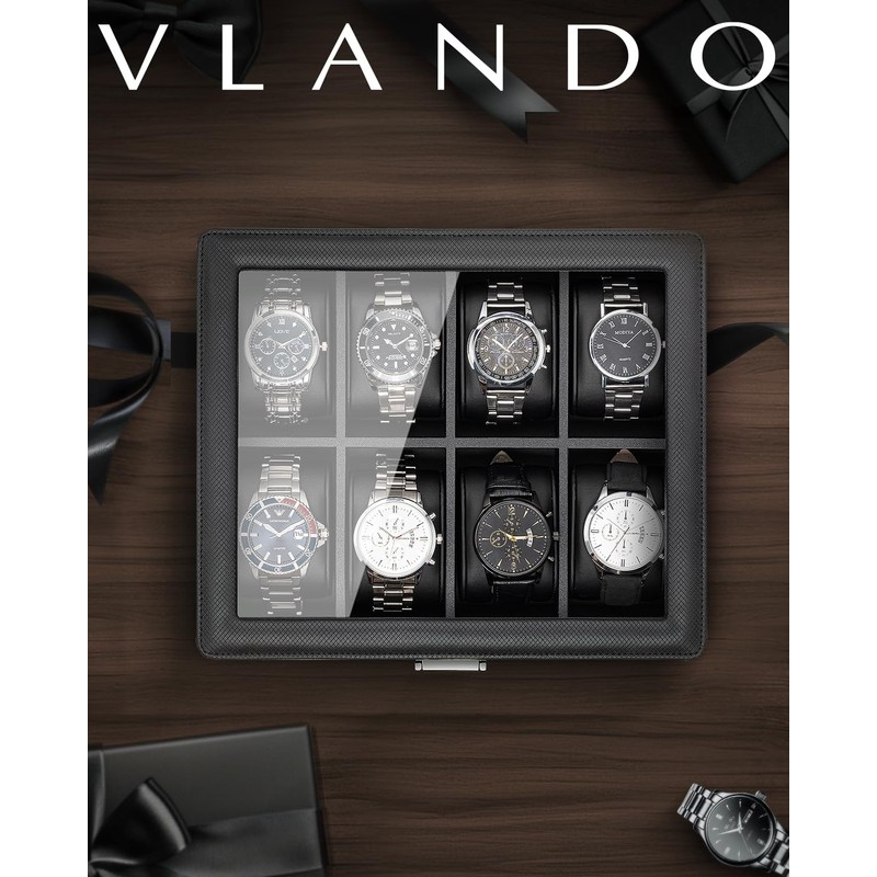 Vlando 8-Slots Watch Cases for Men, Watch Box with Large